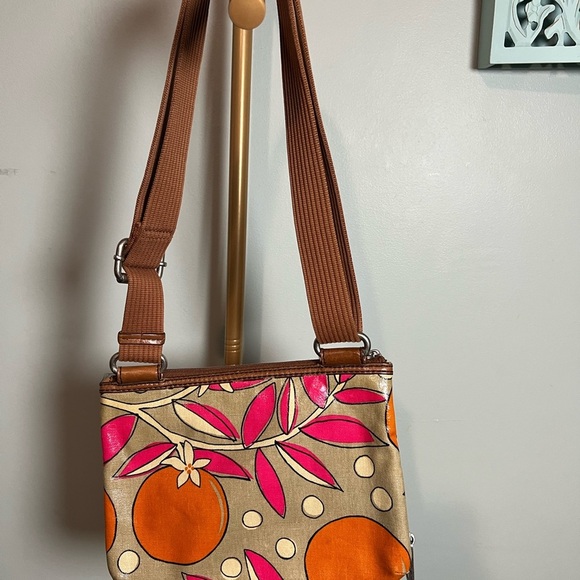 Fossil Tan and Pink Crossbody Bag with Tropical Print - Picture 3 of 6
